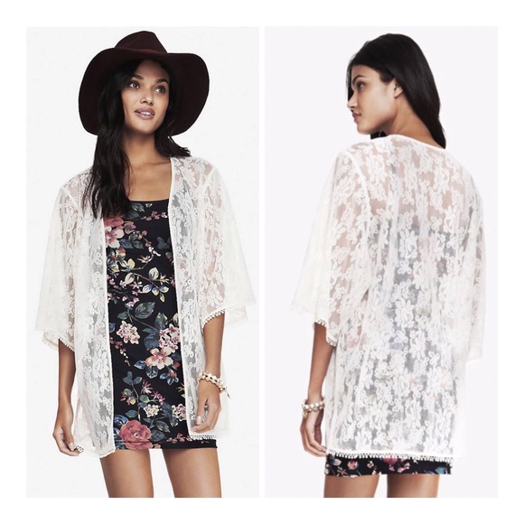 Express Tops - 👑 Express Cream Lace Mesh Kimono Top M
